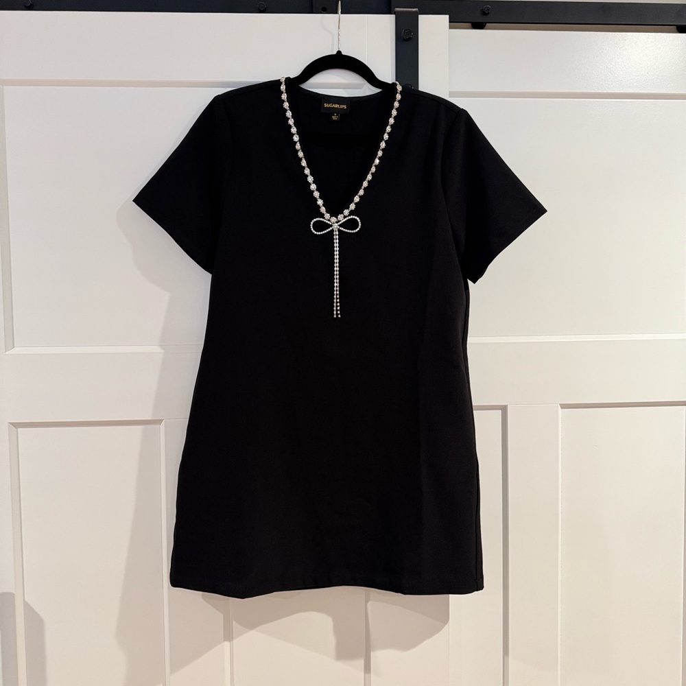 Black Dress‎ with Rhinestone Bow Detail